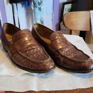 Johnston & Murphy Brown Leather Loafers with Textured Design
